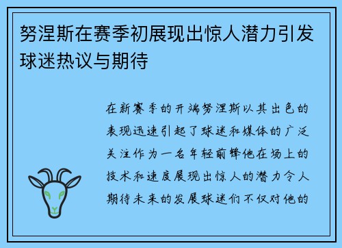 努涅斯在赛季初展现出惊人潜力引发球迷热议与期待