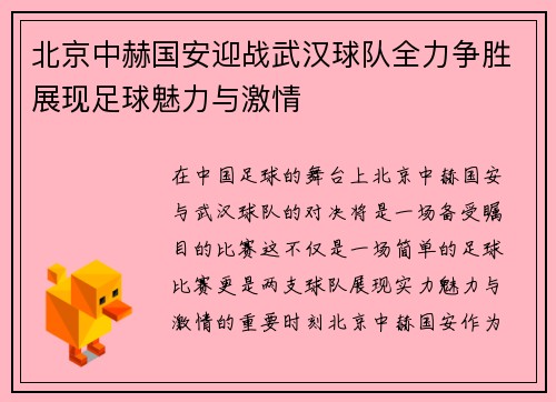 北京中赫国安迎战武汉球队全力争胜展现足球魅力与激情