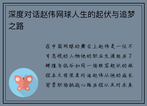 深度对话赵伟网球人生的起伏与追梦之路